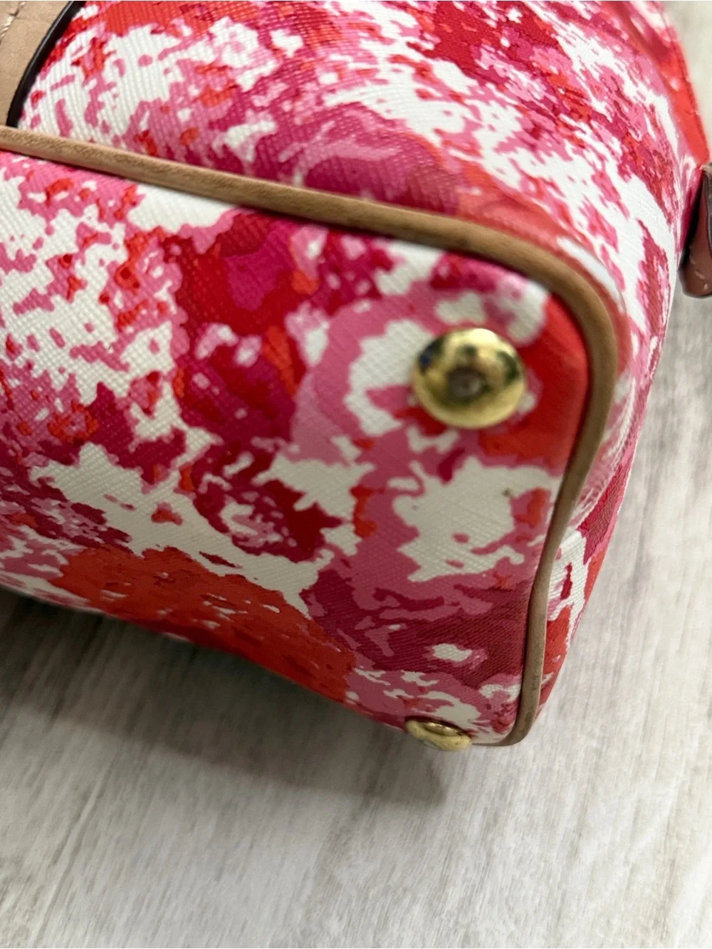 Coach Peyton Blossom Watercolor Satchel Pink Coral Multi Canvas Leather w/keytag